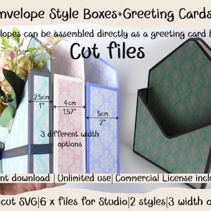 3D-envelophouderdoos of wenskaartdoos 2 in 1. 2 stijlen, 3 breedtes, bloemgeschenkdoos Cricut SVG silhouet, gesneden bestanden, Moederdagcadeaus