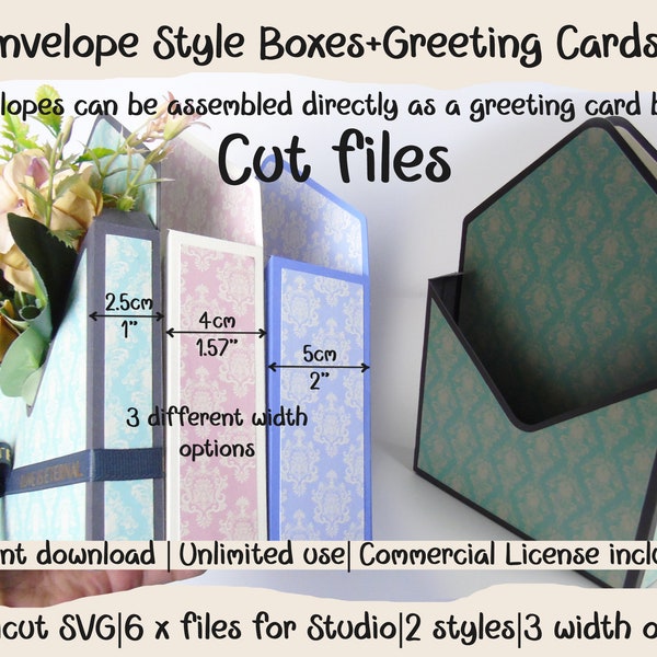 3d envelope holder box or greeting card box 2 in 1. 2 styles, 3 widths, Flower gift box Cricut SVG Silhouette, Cut Files, Mother's day gifts