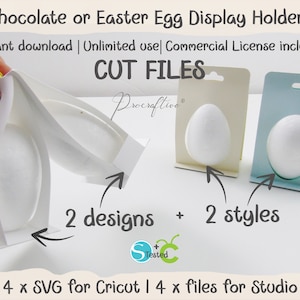 Soportes de exhibición de 65 mm/2,56" para adornos de huevos de Pascua n.º 2. Soportes para huevos SVG. Plantillas para Cricut y Silhouette. 2 estilos + 2 diseños. SVG Cricut