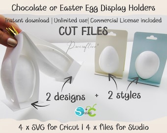 Supporti espositivi da 65 mm/2,56" per decorazioni a forma di uova di Pasqua n. 2. Portauova SVG. Modelli per Cricut e Silhouette. 2 stili + 2 design. SVG Cricut