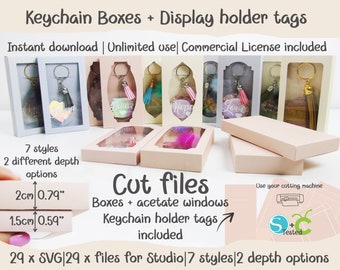 Keychain boxes and holders, 7 styles 2 depth options, Cricut SVG, Silhouette Studio, Cut files, Instant download, Files for cutting machines