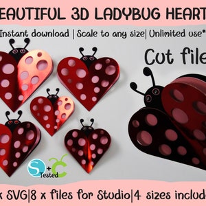Coccinelle cuore 3D, Coccinella a strati, SVG Cricut, Silhouette Studio, 3 strati, Scalabile a qualsiasi dimensione, Download istantaneo, File tagliati, Coccinelle SVG