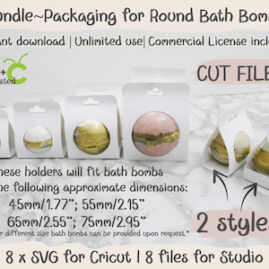 BUNDLE Suportes de exibição para embalagens de bombas de banho, 2 estilos, 4 tamanhos, arquivos de corte SVG para Cricut e Silhouette, download instantâneo, suprimentos para bombas de banho