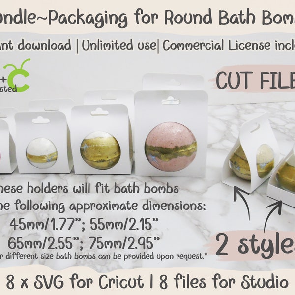 BUNDLE Bath Bomb Packaging Display Holders, 2 styles, 4 tailles, fichiers coupés SVG pour Cricut et Silhouette, Téléchargement instantané, Fournitures Bath Bomb