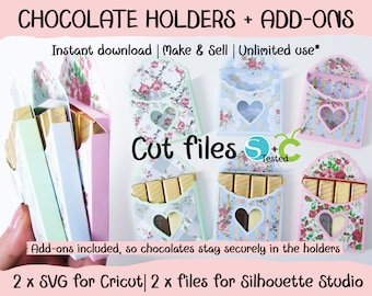 Merci Heart Window chocolate holder boxes for 4 chocolates, SVG, Instant download, Files for Cricut, Valentines small gifts, Box, Cut files