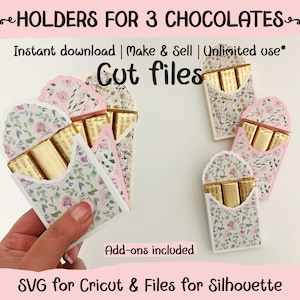 Klassieke chocoladehouderdozen voor 3 chocolaatjes, SVG-bestanden, Cricut-bestanden, Boxhouder-sjablonen, Instant download, Feestcadeaus, Gunsten