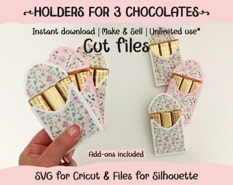 Cajas clásicas para 3 bombones, archivos SVG, archivos Cricut, plantillas, descarga instantánea, regalos para fiestas, recuerdos
