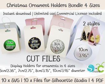 Bundle 6cm/2.36", 7cm/2.75", 8cm/3.15", 10cm/3.95" diameter Ornament holder packaging Cricut SVG Silhouette, Cut Files, Instant Download