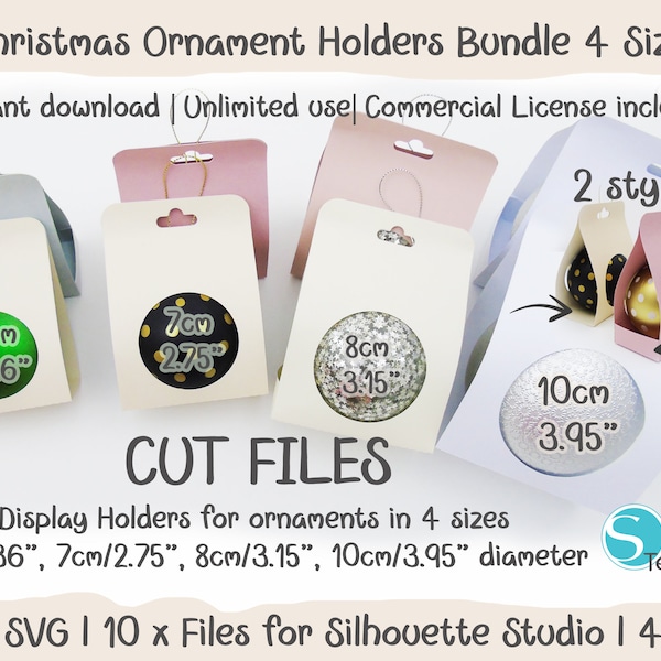 Bundle 6cm/2.36", 7cm/2.75", 8cm/3.15", 10cm/3.95" diameter Ornament holder packaging Cricut SVG Silhouette, Cut Files, Instant Download