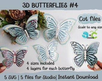 Hermosas mariposas 3D en capas, SVG para Cricut, mariposas de encaje, escalables a cualquier tamaño, descarga instantánea, archivos recortados. Archivos para Cricut, SVG.