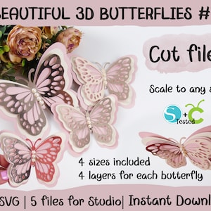 3D prachtige vlinders, gelaagde vlinders, SVG Cricut, Silhouette Studio, 4 lagen, schaalbaar in elk formaat, direct downloaden, bestanden knippen