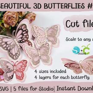 3D beautiful butterflies, Layered butterflies, SVG Cricut, Silhouette Studio, 4 layers, Scalable to any size, Instant download, Cut files