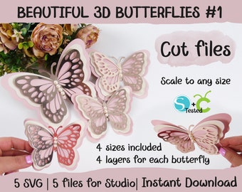3D beautiful butterflies, Layered butterflies, SVG Cricut, Silhouette Studio, 4 layers, Scalable to any size, Instant download, Cut files