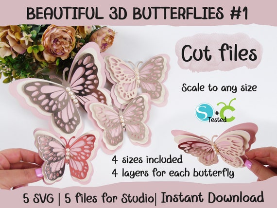 3D beautiful butterflies, Layered butterflies, SVG Cricut, Silhouette Studio, 4 layers, Scalable to any size, Instant download, Cut files