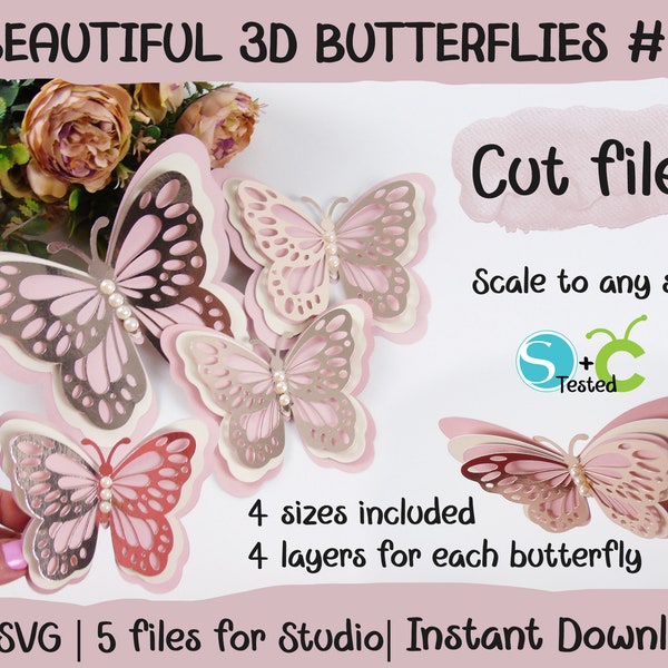 Hermosas mariposas 3D, mariposas en capas, SVG Cricut, Silhouette Studio, 4 capas, escalable a cualquier tamaño, descarga instantánea, archivos cortados