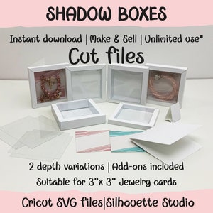 Schaduwvaksjablonen en add-ons voor Cricut en Silhouette. Ideaal voor uw sieradenkaarten van 3 x 3 inch. Schaduwvak weergeven. 3D-wenskaarten.