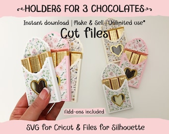 Cajas porta bombones con ventana en forma de corazón para 3 bombones, archivos SVG, archivos Cricut, plantillas para porta bombones, descarga instantánea, regalos para fiestas