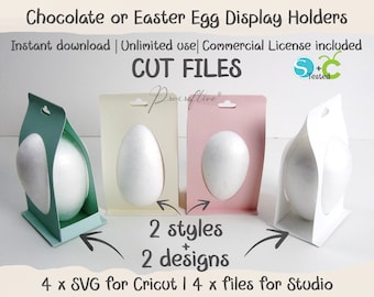 Soportes de exhibición de 120 mm/4,72" para adornos de huevos de Pascua n.° 7. Soportes SVG para huevos. Plantillas para Cricut y Silhouette. 2 estilos + 2 diseños. SVG Cricut