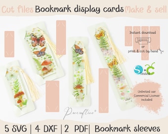 Fundas para marcapáginas, archivos para Silhouette y Cricut, tarjetas para exhibir marcapáginas en 4 tamaños, marcapáginas de resina epoxi SVG, DXF Studio SVG para marcapáginas de resina