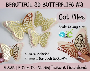 Hermosas mariposas 3D, mariposas en capas, SVG Cricut, 4 capas, escalable a cualquier tamaño, descarga instantánea, archivos de corte. Archivos para Cricut.