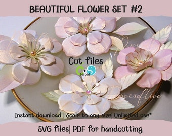 Hermosas plantillas de flores de manzano para Cricut, Silhouette y Brother. Archivos de corte SVG. Flores de papel 3D en capas. Descarga instantánea.