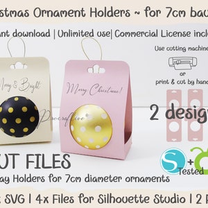 Embalagem de enfeite de enfeite de Natal com 7 cm / 2,75 "de diâmetro Cricut SVG Silhouette Studio, arquivos cortados, download instantâneo de 2 designs Uso ilimitado