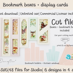 Resin Bookmark boxes + bookmark holders. SVG Cricut Design Space, Studio, Cut files| Instant download| 6 designs|4 sizes for epoxy bookmarks