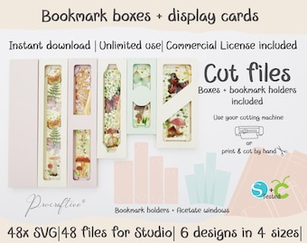 Resin Bookmark boxes + bookmark holders. SVG Cricut Design Space, Studio, Cut files| Instant download| 6 designs|4 sizes for epoxy bookmarks