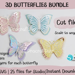 BÜNDEL 4 Layered Schmetterlinge, SVG-Dateien für Cricut und Silhouette, 3D Schmetterlinge, Schmetterlinge für Cricut und Silhouette, Lace Schmetterlinge