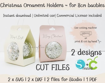 8cm/3.15" diameter Christmas Bauble Ornament holder packaging Cricut SVG Silhouette Studio DXF, Files, Cut Files, Instant Download 2 designs