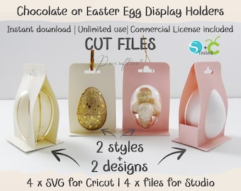 Adornos para huevos, porta regalos n.° 1 para huevos de 60 mm (2,3 pulgadas) de alto. Porta huevos SVG. Plantillas para Cricut y Silhouette. 2 estilos + 2 diseños.