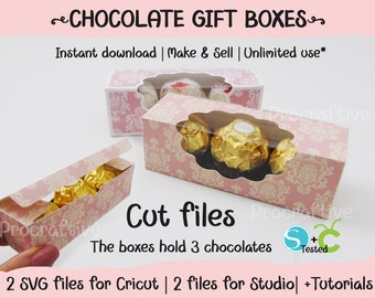 Caja de regalo para 3 bombones u otros pequeños obsequios, archivos SVG de descarga instantánea para Cricut, caja de bombones, plantilla de caja, archivos de corte, rápido y fácil