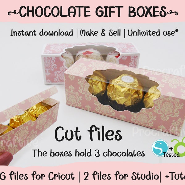 Caja de regalo para 3 chocolates u otros pequeños obsequios, SVG Descarga instantánea de archivos para Cricut, Caja de chocolate, Plantilla de caja, Cortar archivos, rápido y fácil