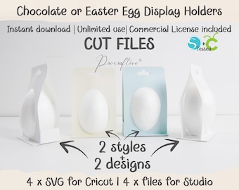 Soportes de exhibición de 85 mm/3,35" para adornos de huevos de Pascua n.° 4. Soportes SVG para huevos. Plantillas para Cricut y Silhouette. 2 estilos + 2 diseños. SVG Cricut