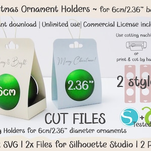 Adorno navideño de 6 cm/2,36" de diámetro, soporte para empaquetado, Cricut SVG Silhouette Studio DXF, archivos, archivos de corte, descarga instantánea, 2 diseños