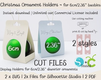 6cm/2.36" diameter Christmas Bauble Ornament holder packaging Cricut SVG Silhouette Studio DXF, Files, Cut Files, Instant Download 2 designs