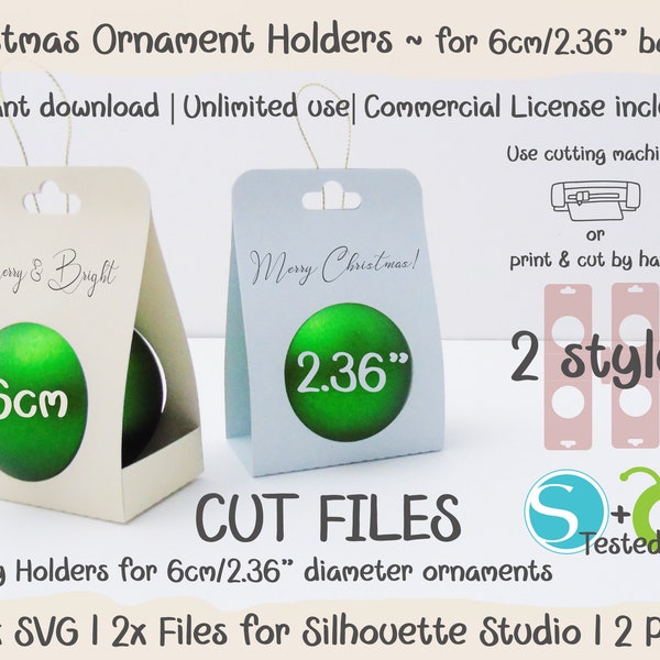 6cm / 2,36 "Durchmesser Christbaumkugel Ornament Halter Verpackung Cricut SVG Silhouette Studio DXF, Dateien, geschnittene Dateien, Instant Download 2 designs