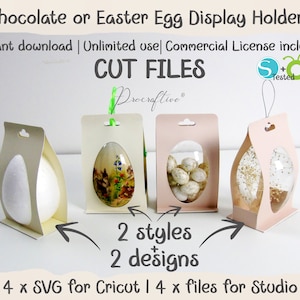 Soportes de exhibición de 100 mm/3,94" para adornos de huevos de Pascua n.º 5. Soportes para huevos SVG. Plantillas para Cricut y Silhouette. 2 estilos + 2 diseños. SVG Cricut