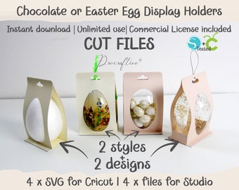 Soportes de exhibición de 100 mm/3,94" para adornos de huevos de Pascua n.° 5. Soportes SVG para huevos. Plantillas para Cricut y Silhouette. 2 estilos + 2 diseños. SVG Cricut