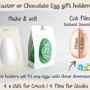 Soportes de exhibición de 110 mm/4,33" para adornos de huevos de Pascua n.º 6. Soportes para huevos SVG. Plantillas para Cricut y Silhouette. 2 estilos + 2 diseños. SVG Cricut