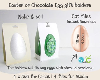 Soportes de exhibición de 110 mm/4,33" para adornos de huevos de Pascua n.° 6. Soportes SVG para huevos. Plantillas para Cricut y Silhouette. 2 estilos + 2 diseños. SVG Cricut