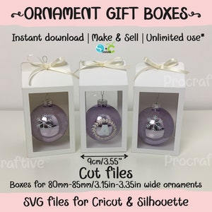 Caixas para enfeites de Natal SVG, arquivos Cricut, arquivos para silhueta, arquivos cortados, caixas de presente de enfeite tamanho # 4, download instantâneo 2 estilos