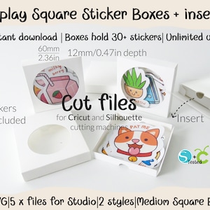 Sticker display boxes. Packaging for stickers.6cm/2.36in Square Boxes. SVG Cut files. Files for Cricut & Silhouette. Instant Download.