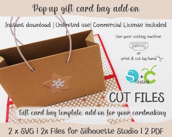 Pop-up gift card bag add-on for cardmaking & scrapbooking SVG files, Silhouette, PDF, Cut files Instant Download, Unlimited Business License