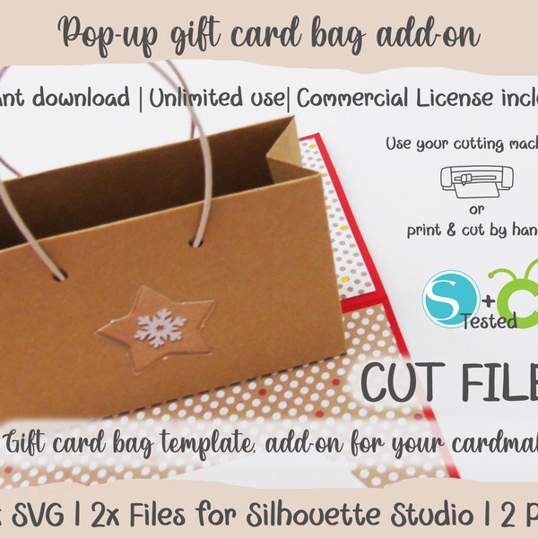 Pop-up gift card bag add-on for cardmaking & scrapbooking SVG files, Silhouette, PDF, Cut files Instant Download, Unlimited Business License