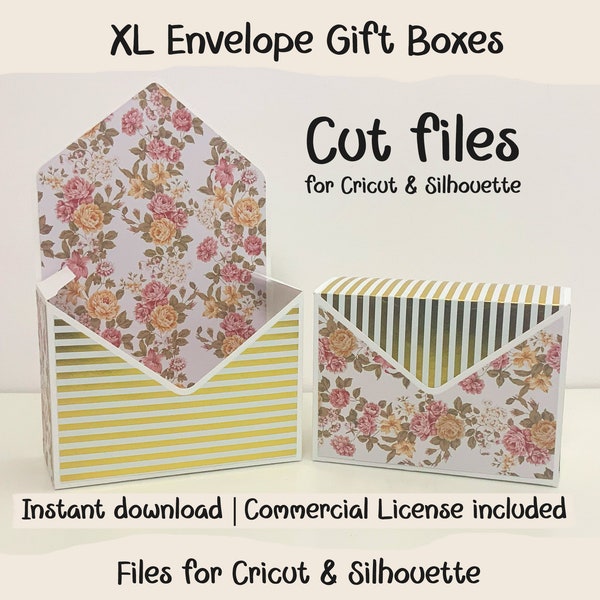 XL Umschlag Geschenk-Box oder Display-Box. 2 verschiedene Styles sind inklusive. Blumen Geschenk-Box Cricut SVG, Silhouette, Cut Files, Muttertagsgeschenke