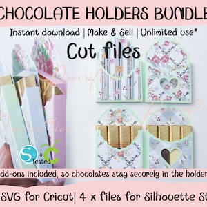 BUNDEL Merci chocoladehouderdozen voor 4 chocolaatjes, SVG, 2 stijlen, bestanden voor Cricut, kleine Valentijnscadeautjes, doos, snijbestanden, add-ons incl.