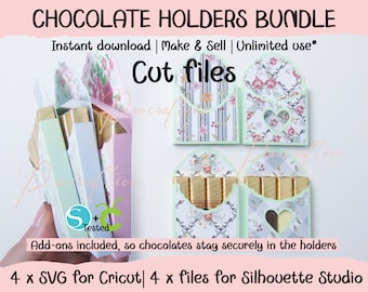BUNDLE Merci chocolate holder boxes for 4 chocolates, SVG, 2 styles, Files for Cricut, Valentines small gifts, Box, Cut files, add-ons incl.