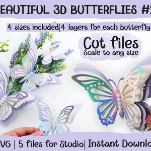 Lindas borboletas 3D, Borboletas em camadas, SVG Cricut, Silhouette Studio, 4 camadas, Escalável para qualquer tamanho, Download instantâneo, Arquivos cortados