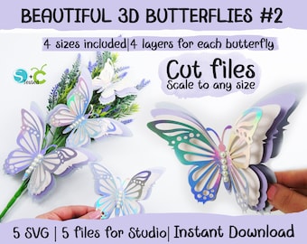 Hermosas mariposas en 3D, mariposas en capas, SVG Cricut, Silhouette Studio, 4 capas, escalable a cualquier tamaño, descarga instantánea, archivos cortados
